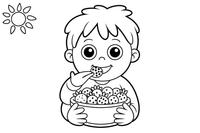A child eating a bowl of berries – Juicy Berries coloring page