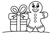 Gingerbread man wrapped gift with a bow – Christmas Winter Reindeer coloring page