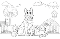 German shepherd mama dog with her puppy – Playful German shepherd Dog coloring page