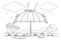 An umbrella with raindrops bouncing off it – Stormy Sky & Weather coloring page