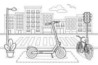 An electric scooter parked on the street – City City Vehicles coloring page