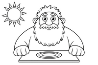 A big giant with a bushy beard sitting at his table – Jack and the Beanstalk Story coloring page