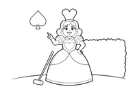 A grand queen with a heart crown pointing her finger – Alice in Wonderland Story coloring page