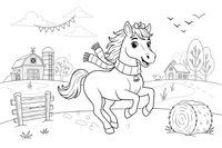Horse playing in a snowy field – Galloping Horse Farm coloring page