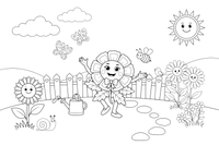 Marigold a field of flowers with a sun – Marigold Flower Garden coloring page
