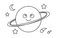 One big planet Uranus with faint rings standing upright, close up – Planets of Space coloring page