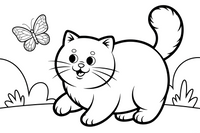 Persian Cat chasing a butterfly – Persian Cat Mischievous Antics coloring page