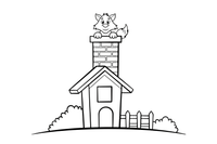 The wolf climbing down the chimney of the brick house – The Three Little Pigs Story coloring page