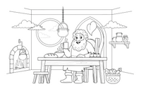 A big giant with a bushy beard sitting at his table – Jack and the Beanstalk Story coloring page