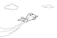 A jet plane zooming through the clouds leaving a trail – Air coloring page
