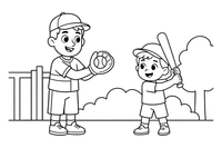 A coach and a young player practicing – Baseball Baseball coloring page