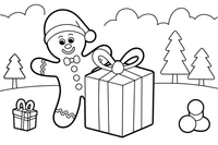 Gingerbread man wrapped gift with a bow – Christmas Winter Reindeer coloring page