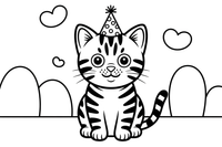Bengal cat wearing a tiny party hat at a birthday – Bengal Cat coloring page