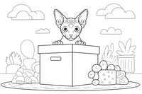 Sphynx Lurking Behind Storage Box – Sphynx Cat in Motion coloring page