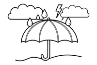 An umbrella with raindrops bouncing off it – Stormy Sky & Weather coloring page