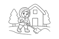 A child shoveling snow off the path in winter – Chores & Helping coloring page