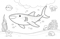 A whale shark swimming with a school of tiny fish – Majestic Ocean Giants coloring page