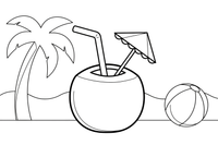 A coconut drink with a straw and a little umbrella – Refreshing Drinks coloring page