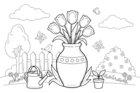 A vase with a neat bunch of tulips – Spring Bouquet Flower coloring page