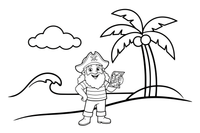 A pirate on a desert island with a palm tree – Adventurous Pirate coloring page