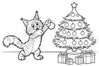 Maine Coon knocking ornaments off a Christmas tree – Maine Coon Cat Mischief coloring page