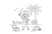 A pirate on a desert island with a palm tree – Adventurous Pirate coloring page