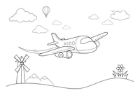 A jet plane zooming through the clouds leaving a trail – Air coloring page