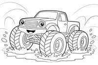 Monster Truck splashing through mud – Monster Truck Sport Race Series coloring page