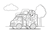 A paramedic getting out of an ambulance – Emergency Emergency Vehicles coloring page