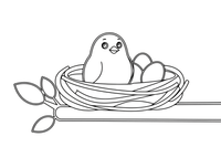 A bird sitting in a round nest of twigs with little eggs – Animal Homes coloring page