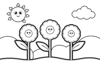 Marigold a field of flowers with a sun – Marigold Flower Garden coloring page