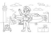 A pilot standing by an airplane – Busy Job Workers coloring page