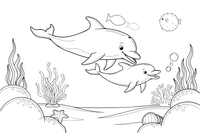 A mama dolphin with her calf – Colorful Sea Creature coloring page