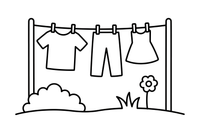 Clothes drying on a washing line in the garden – Clothes & Fashion coloring page