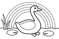 A swan gliding under a rainbow – Elegant Swan Bird coloring page