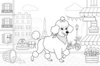 Poodle strolling down a Paris street – Poodle Dog Outdoor Fun coloring page