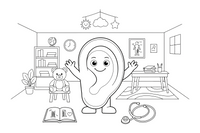 A huge friendly ear with its curved inner lines, filling the whole page – Body Parts Exploration coloring page