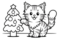 Maine Coon knocking ornaments off a Christmas tree – Maine Coon Cat Mischief coloring page