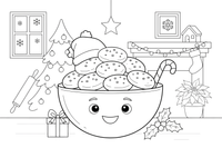 A bowl full of small oval Christmas biscuits with poppy seeds – Christmas Eve coloring page