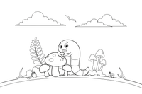 A little worm nibbling a mushroom – Mushrooms coloring page