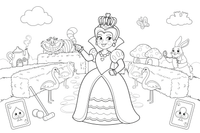 A grand queen with a heart crown pointing her finger – Alice in Wonderland Story coloring page