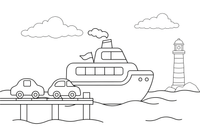 A ferry loading cars at the dock – Travel & Journeys Place coloring page