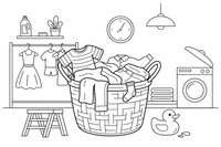 A laundry basket full of clothes – Cleaning Things coloring page