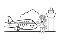 A pilot standing by an airplane – Busy Job Workers coloring page