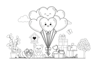 A bunch of heart-shaped balloons on strings – Valentine's Day coloring page