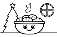A bowl full of small oval Christmas biscuits with poppy seeds – Christmas Eve coloring page