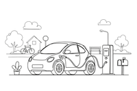A smooth modern electric car plugged into a charging station – Different cars coloring page