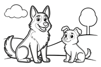 German shepherd mama dog with her puppy – Playful German shepherd Dog coloring page