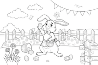 An egg hunt in the garden – Easter Bunny and Eggs coloring page