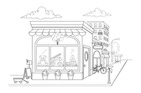 A toy shop window full of toys – Vibrant City Places coloring page
